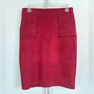 Carole Wren Cranberry Faux Suede Stretch Pull-on Pencil Skirt Pockets & Slit Sm